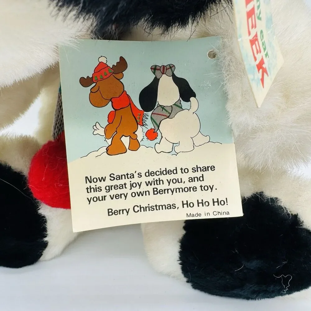 Vintage 1986 Berrymore Dog Plush Squeaks Adventures Moostletoe Christmas Snoball